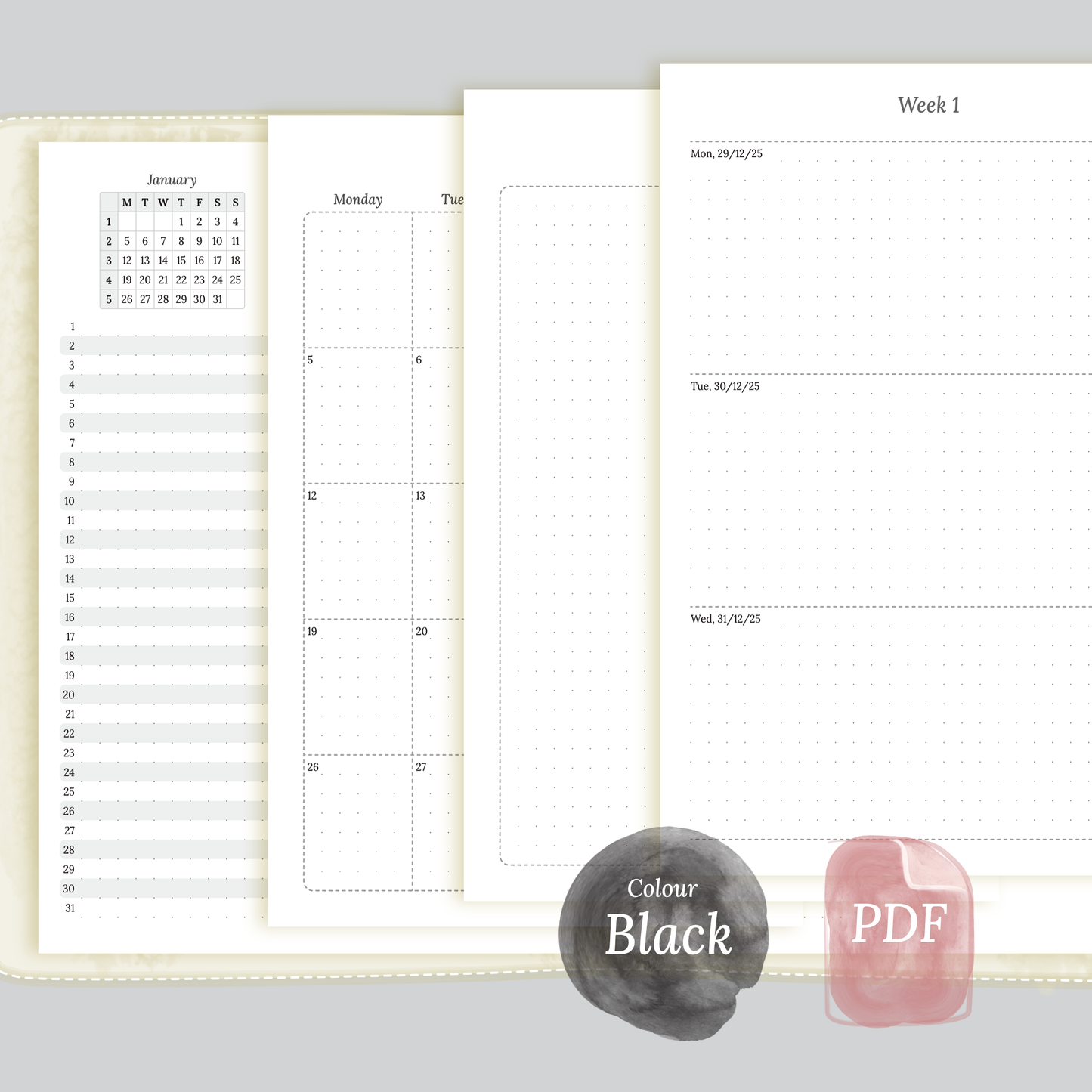 Bundle | Year at a glance, future log, monthly & week on 2 pages - A5