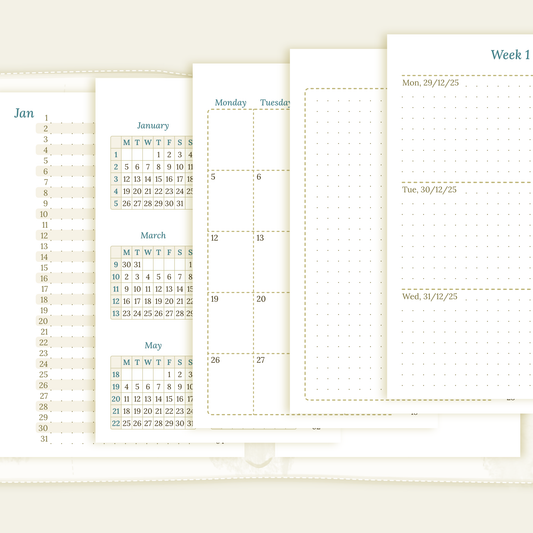 Bundle | Year at a glance, future log, monthly & week on 2 pages - Pocket