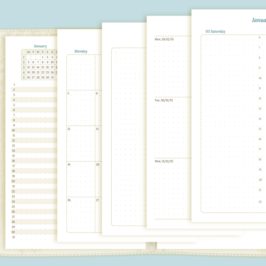 Bundle XL | Year at a glance, future log, monthly, week on 2 pages & daily - A5