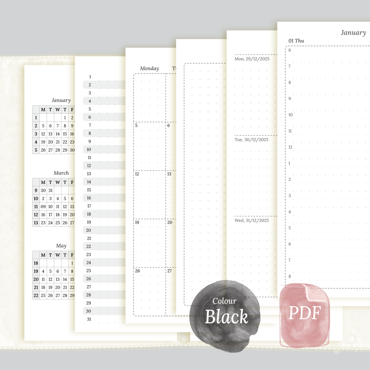 Bundle XL | Year at a glance, future log, monthly, week on 2 pages & daily - Personal