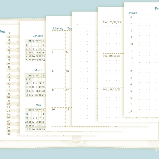 Bundle XL | Year at a glance, future log, monthly, week on 2 pages & daily - Pocket