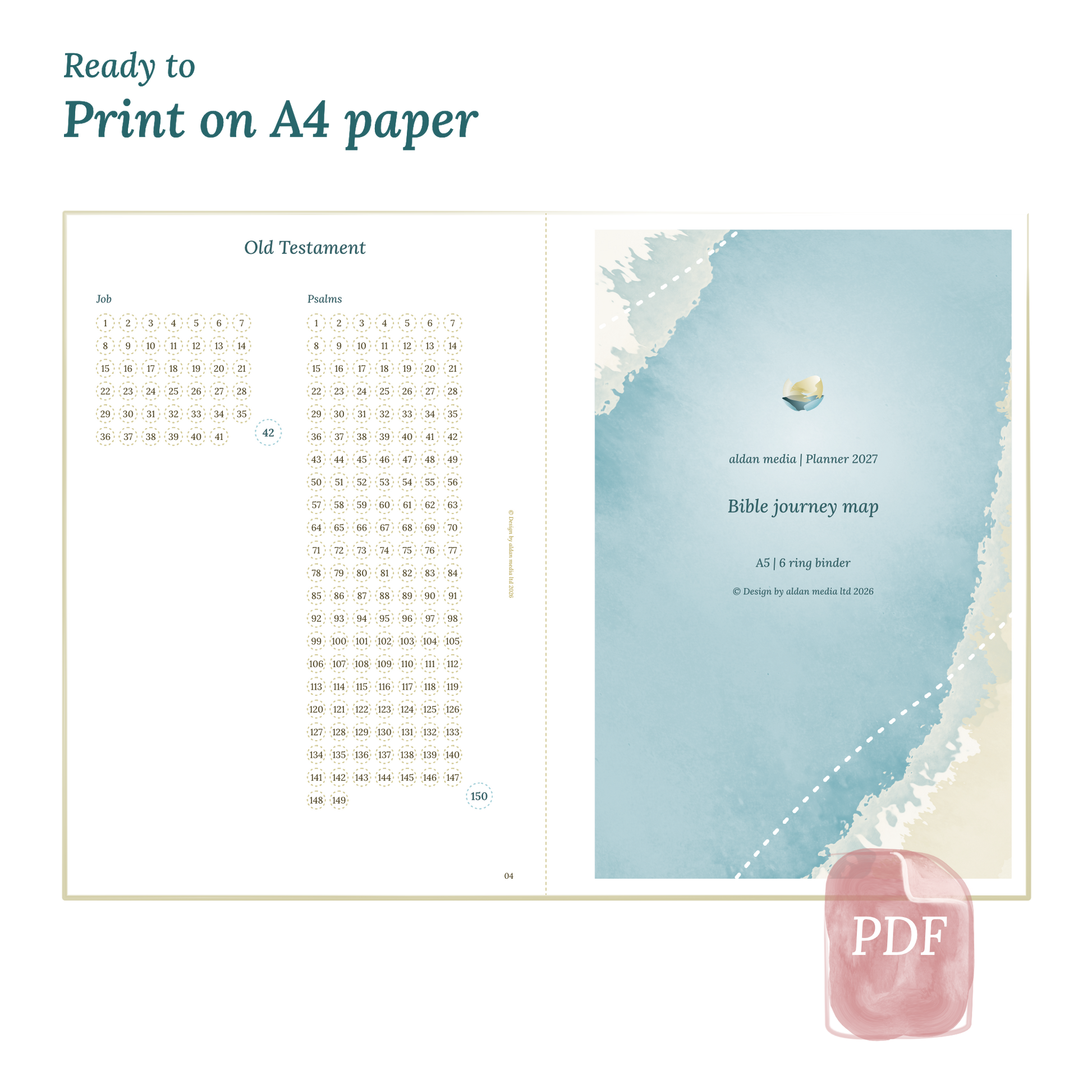 Calendar planner with lake design on A4 paper that illustrates that our products are ready to print.