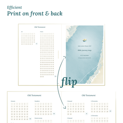 Calendar design with a lake map illustration and text indicating efficient printing on front and back of the A4 page.