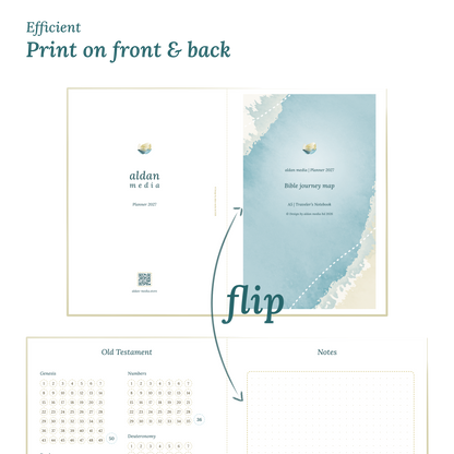 Calendar design with a lake map illustration and text indicating efficient printing on front and back of the A4 page.
