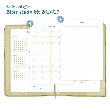 Calendar printable Bible study kit including modules for 2026 and 2027 for A5 size Traveler's Notebook planner.