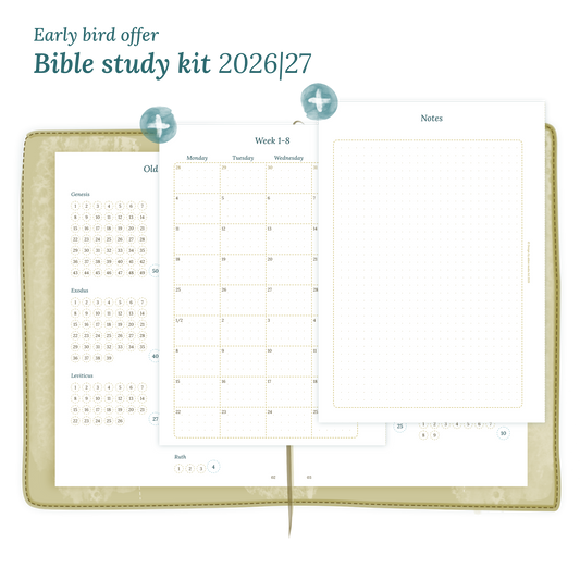 Calendar printable Bible study kit including modules for 2026 and 2027 for A5 size Traveler's Notebook planner.