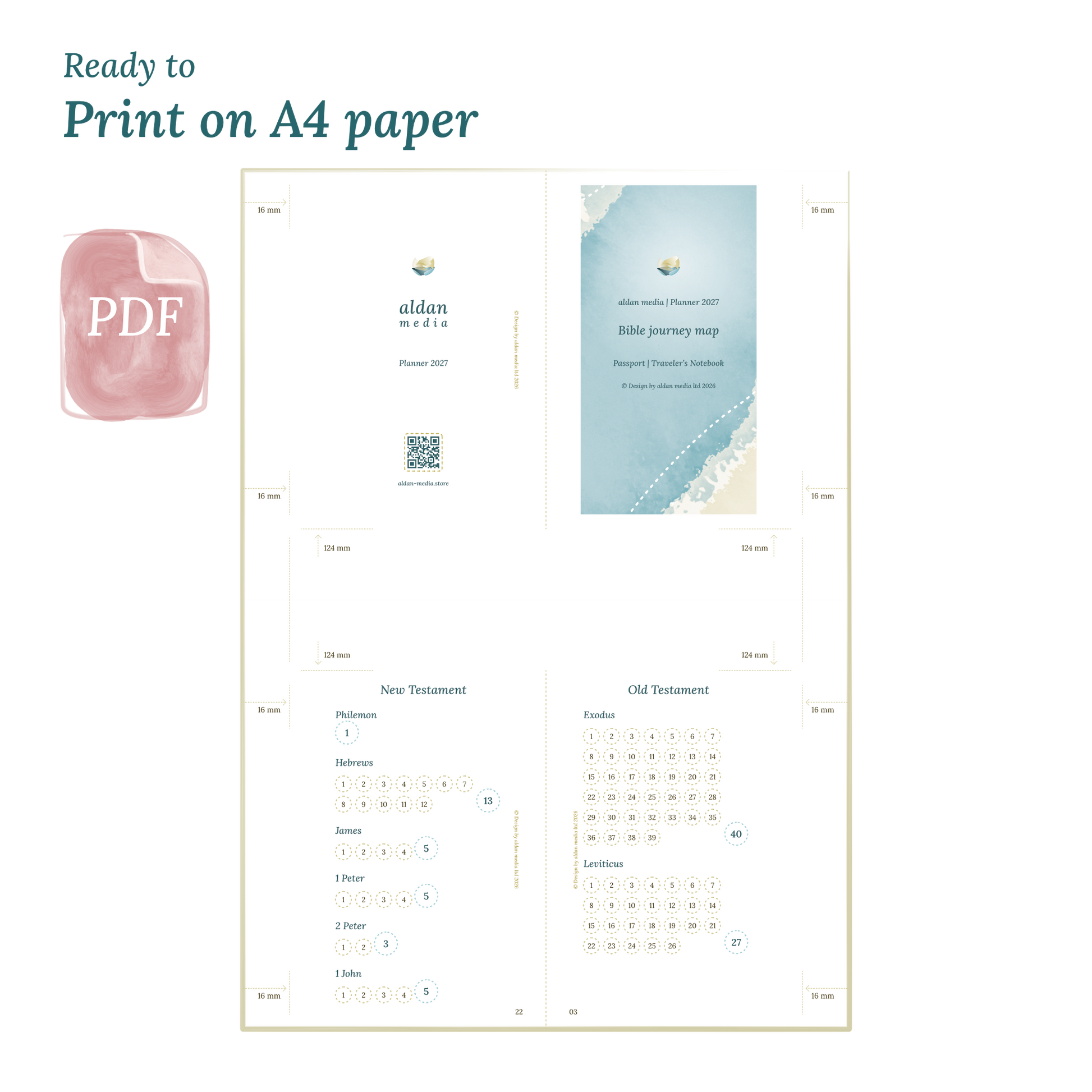 PDF printable calendar planner with lake design on A4 paper that illustrates that our products are ready to print.