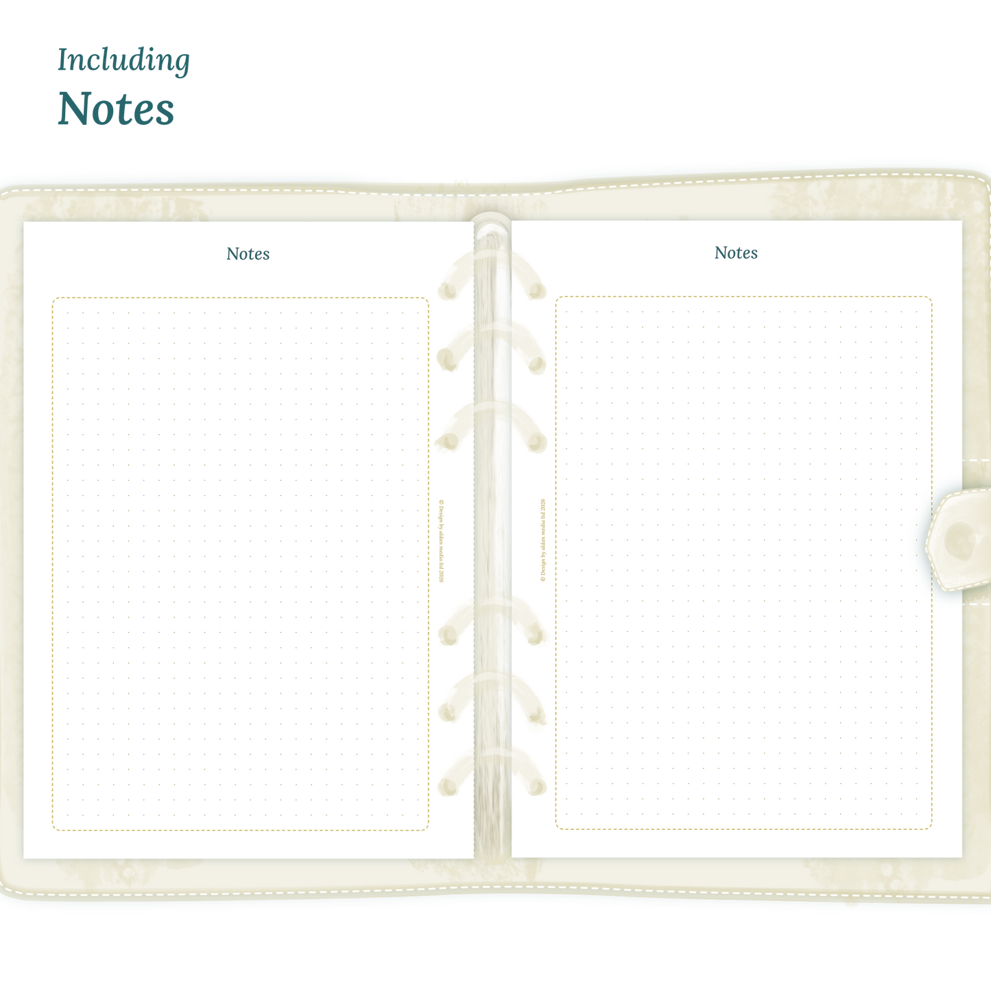 Open planner showing details of the PDF printable planner inserts module Notes for 2027 inside this Bundle.