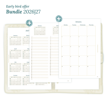 Printable PDF calendar planner Bundle for 2026 and 2027 for A5 size 6 ring binder planner