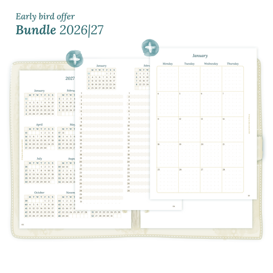Printable PDF calendar planner Bundle for 2026 and 2027 for A5 size 6 ring binder planner