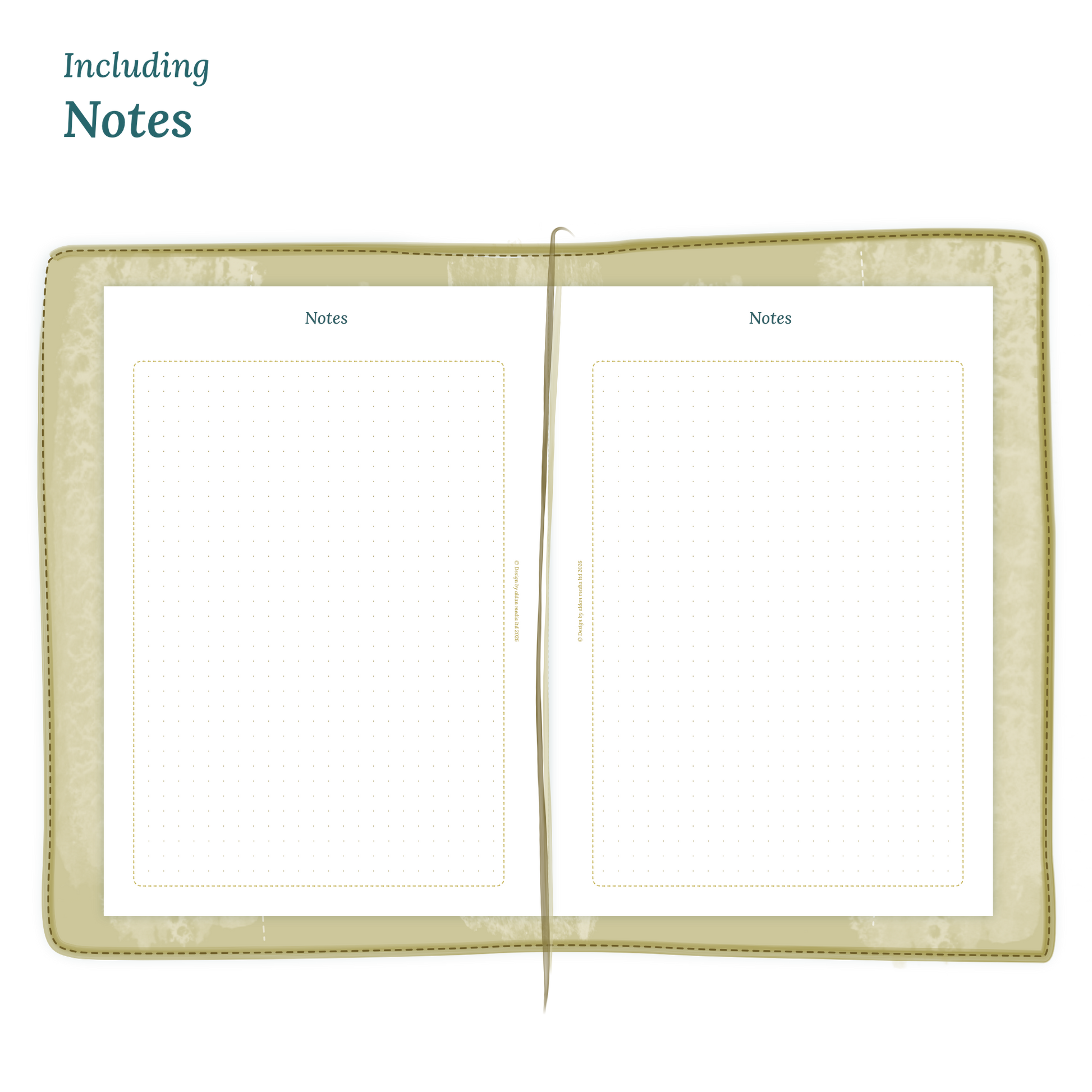 Open planner showing details of the PDF printable planner inserts module Notes for 2027 inside this Bundle.