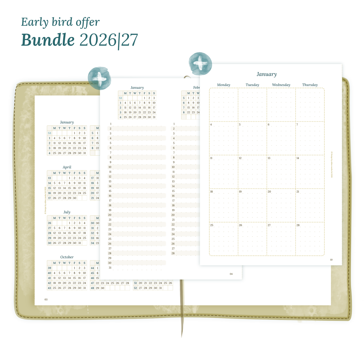 Printable PDF calendar planner Bundle for 2026 and 2027 for A5 size Traveler's Notebook planner