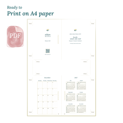 Printable PDF calendar planner with title design on A4 paper that illustrates that our products are ready to print for Passport for Traveler's Notebook planner.