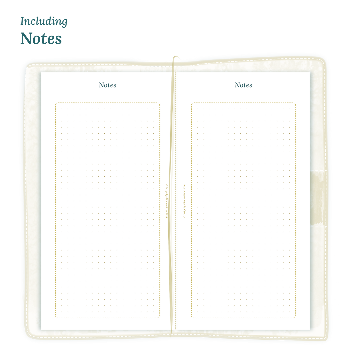 Open planner showing details of the PDF printable planner inserts module Notes for 2027 inside this Bundle for Standard size Traveler's Notebook planner.