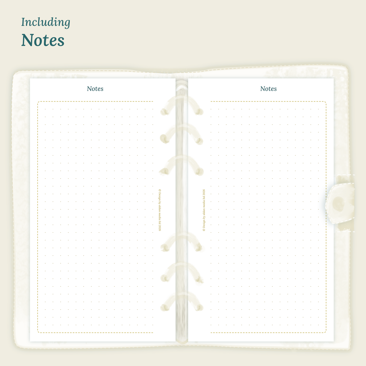 Open planner showing details of the PDF printable planner inserts module Notes for 2027 inside this Bundle L.