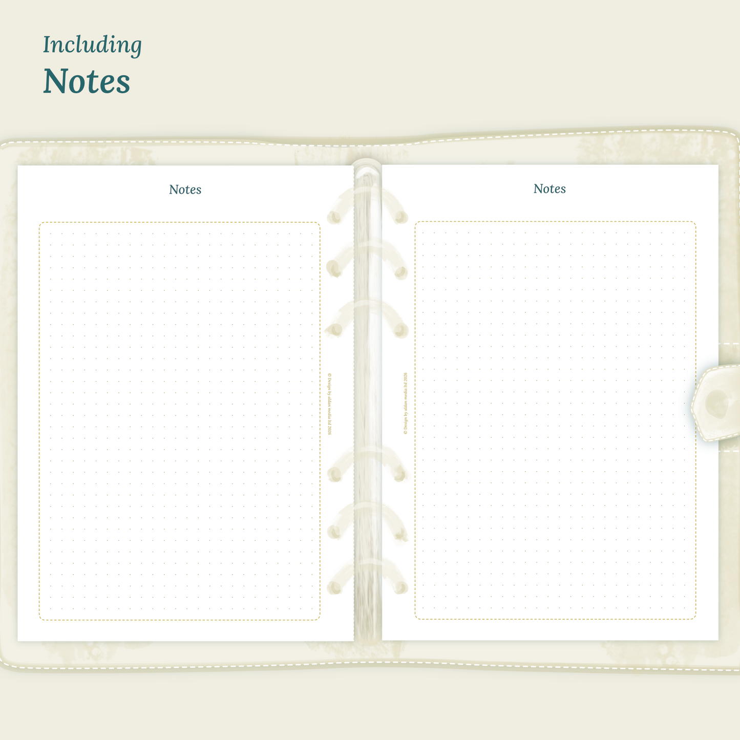 Open planner showing details of the printable planner inserts module Notes for 2027 inside this Bundle L.