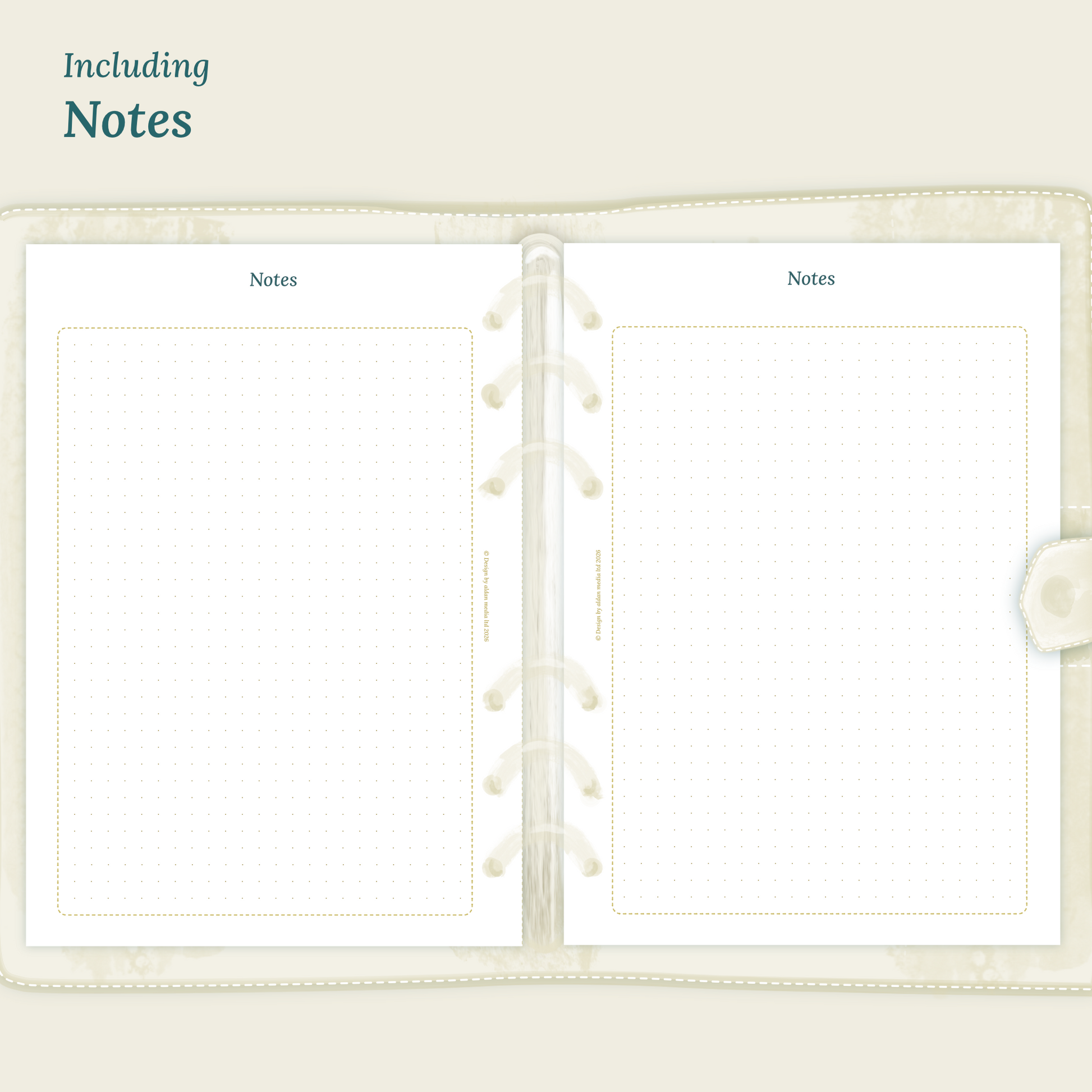Open planner showing details of the printable planner inserts module Notes for 2027 inside this Bundle L.