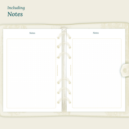 Open planner showing details of the printable planner inserts module Notes for 2027 inside this Bundle L.