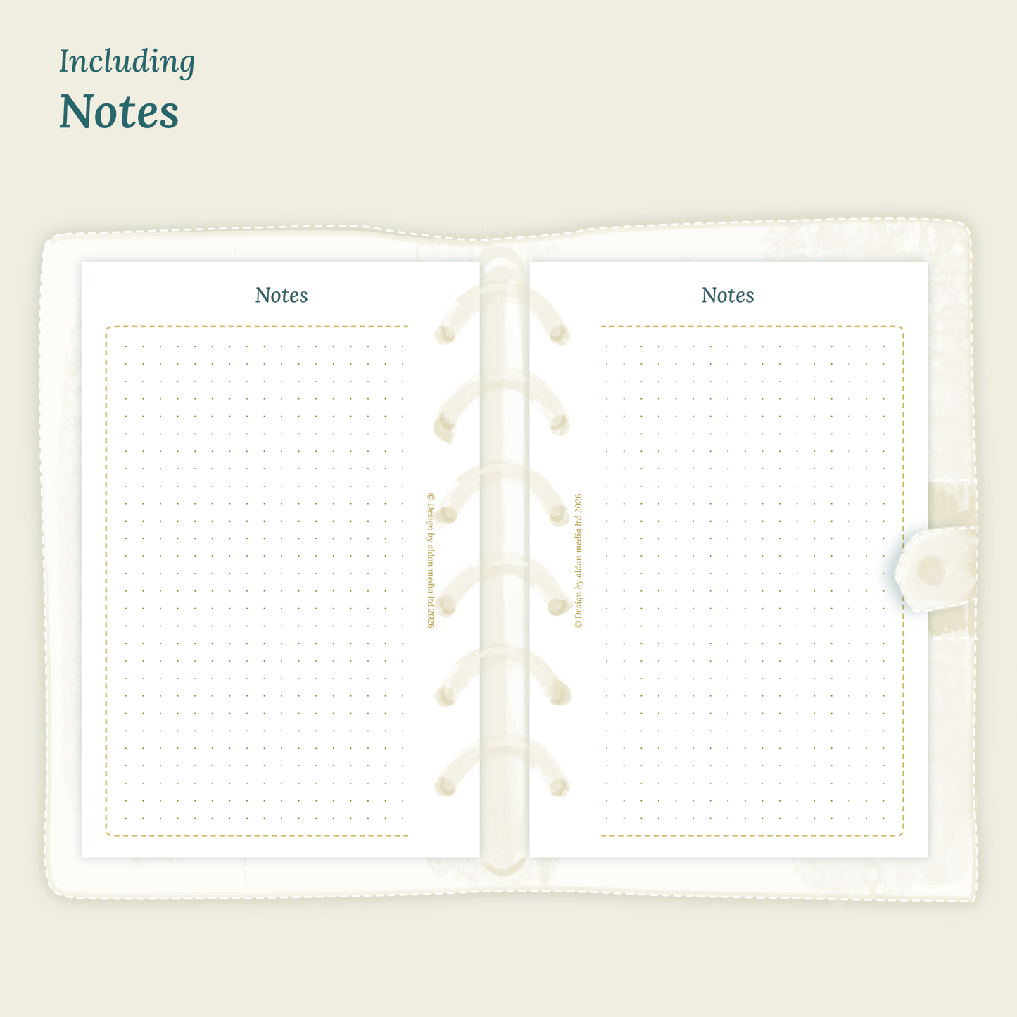 Open planner showing details of the PDF printable planner inserts module Notes for 2027 inside this Bundle L.