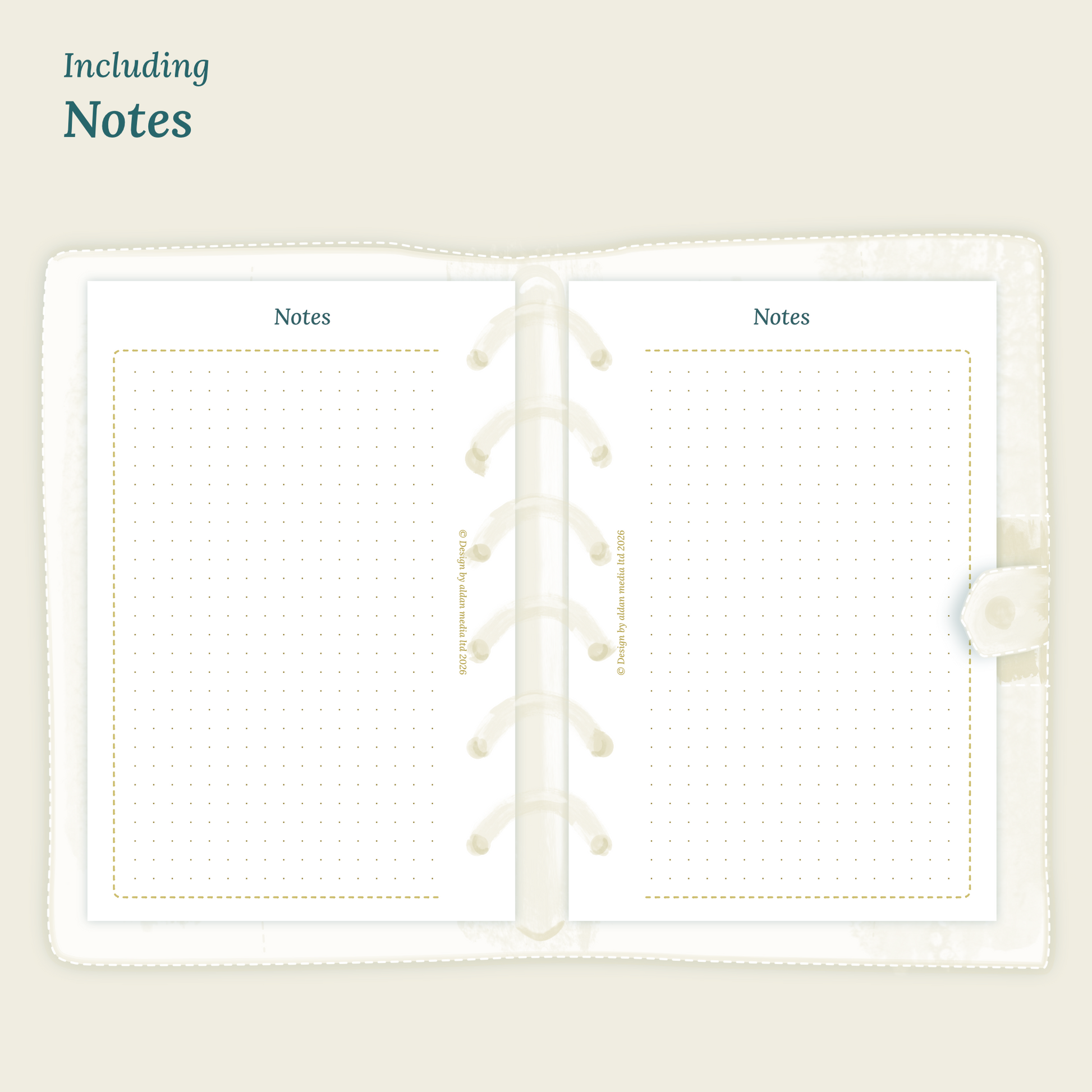 Open planner showing details of the PDF printable planner inserts module Notes for 2027 inside this Bundle L.