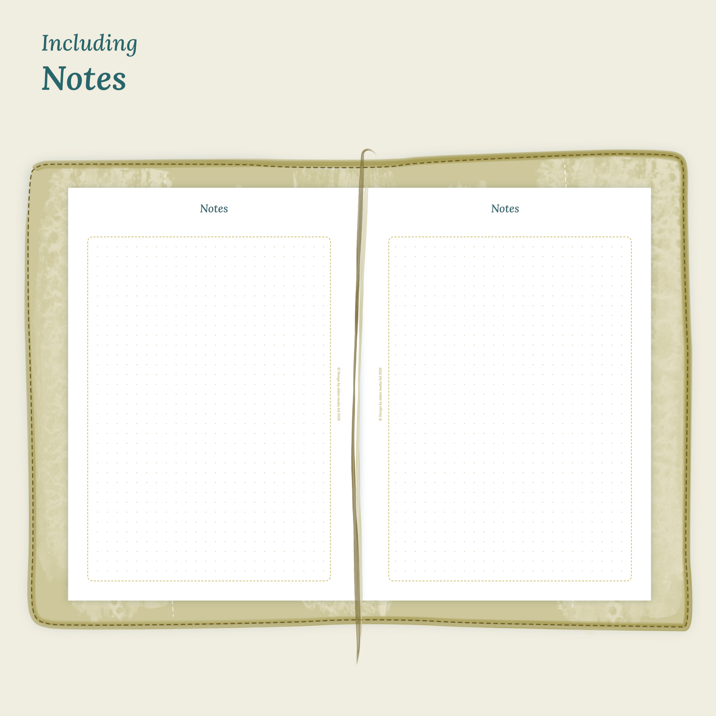 Open planner showing details of the PDF printable planner inserts module Notes for 2027 inside this Bundle L.