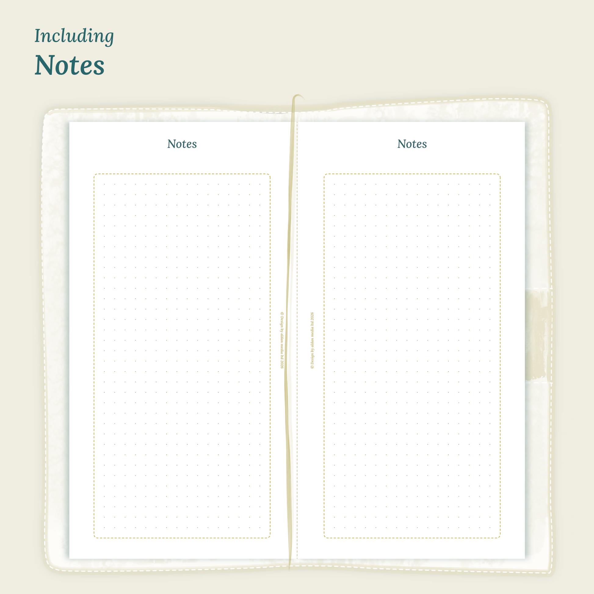 Open planner showing details of the PDF printable planner inserts module Notes for 2027 inside this Bundle L.