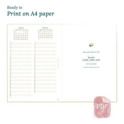 Calendar planner with title design on A4 paper that illustrates that our products are ready to print.
