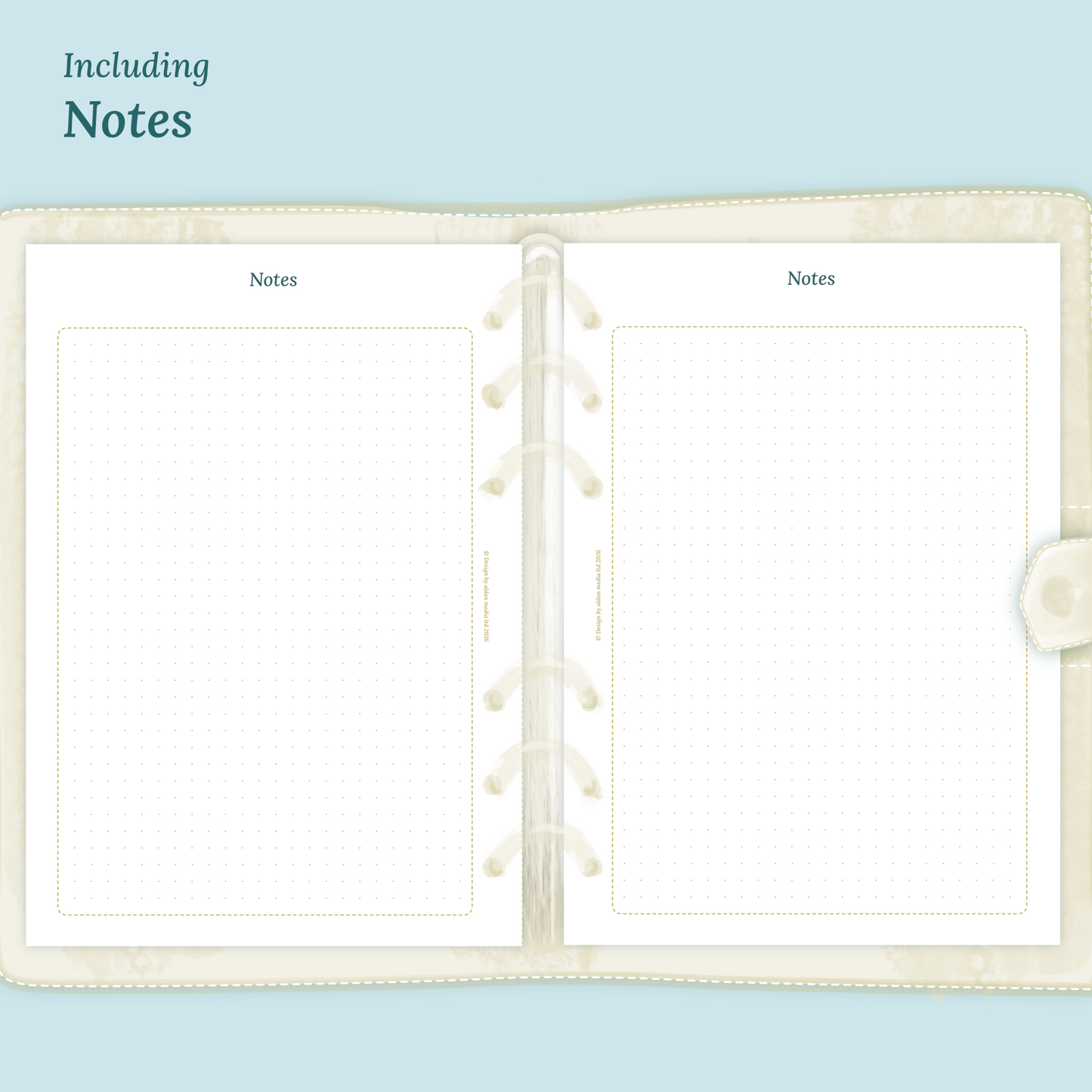 Open planner showing details of the printable planner inserts module Notes for 2027 inside this Bundle XL.