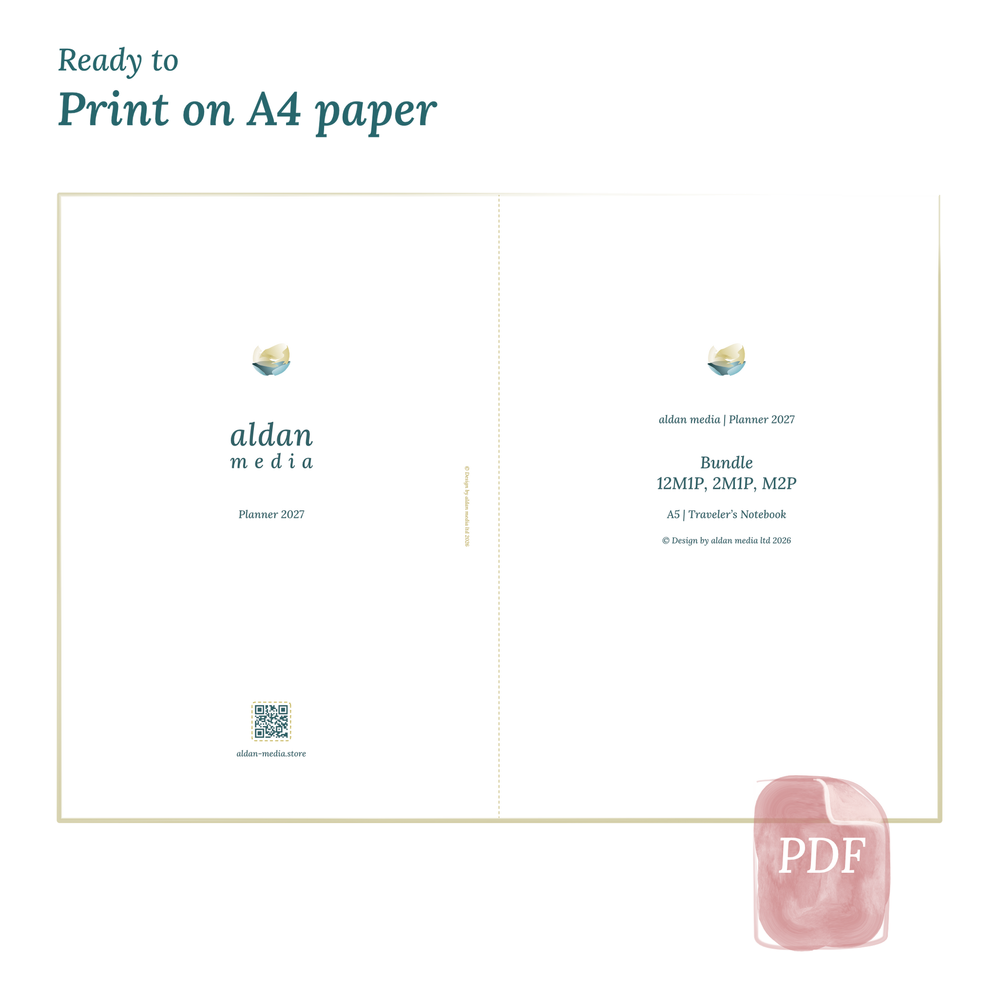 Printable PDF calendar planner with title design on A4 paper that illustrates that our products are ready to print.