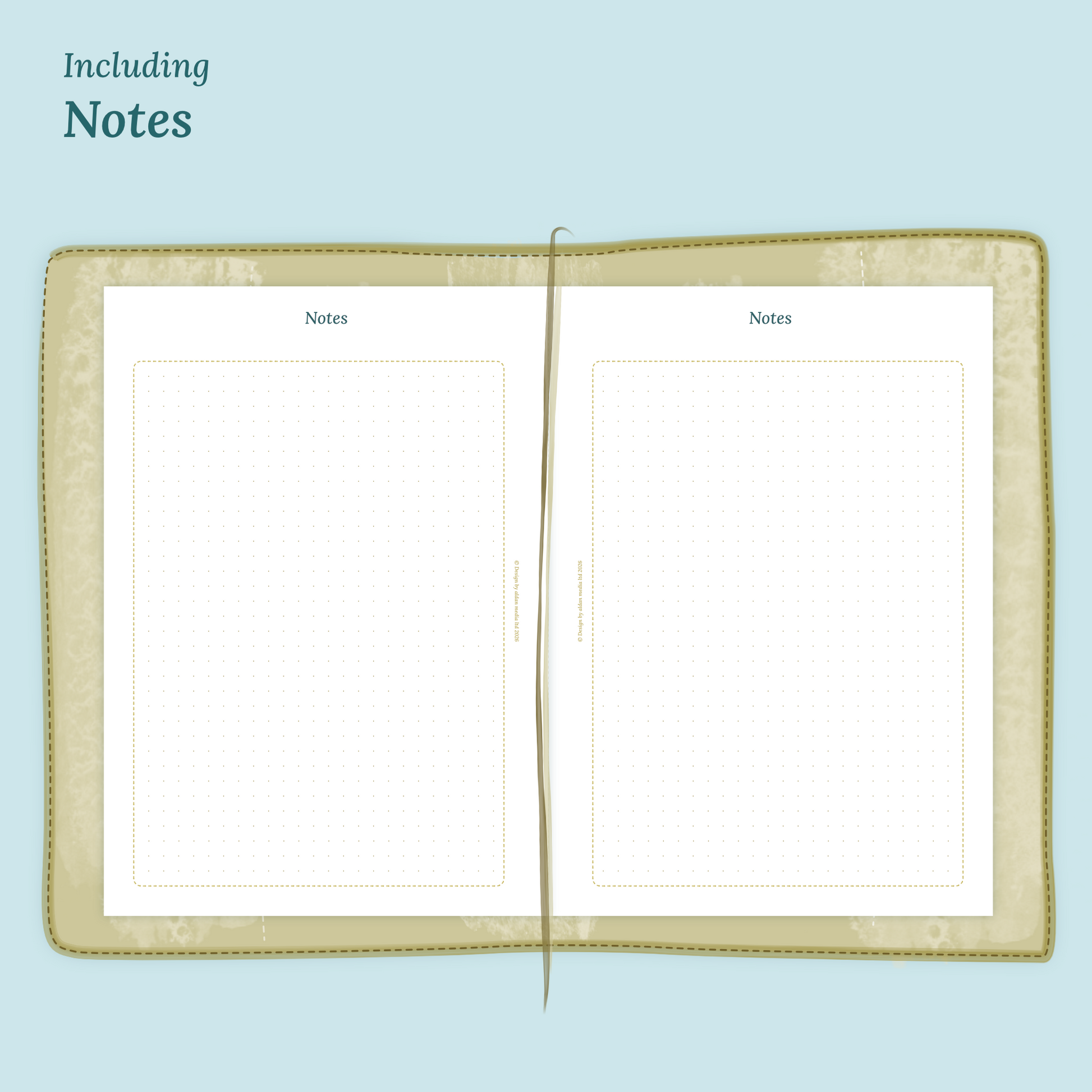 Open planner showing details of the PDF printable planner inserts module Notes for 2027 inside this Bundle XL.