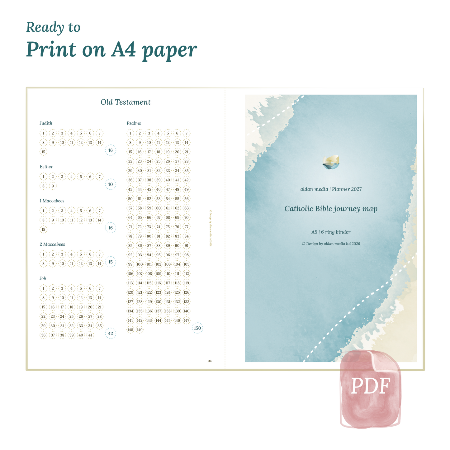 Calendar planner with lake design on A4 paper that illustrates that our products are ready to print.