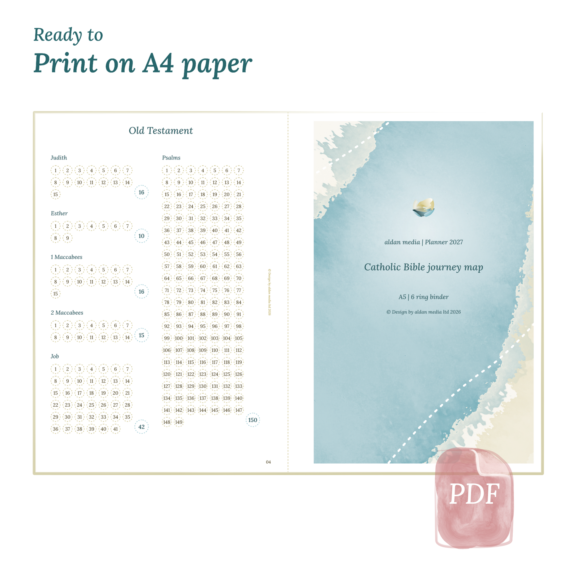 Calendar planner with lake design on A4 paper that illustrates that our products are ready to print.
