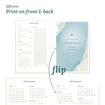 Calendar design with a lake map illustration and text indicating efficient printing on front and back of the A4 page.