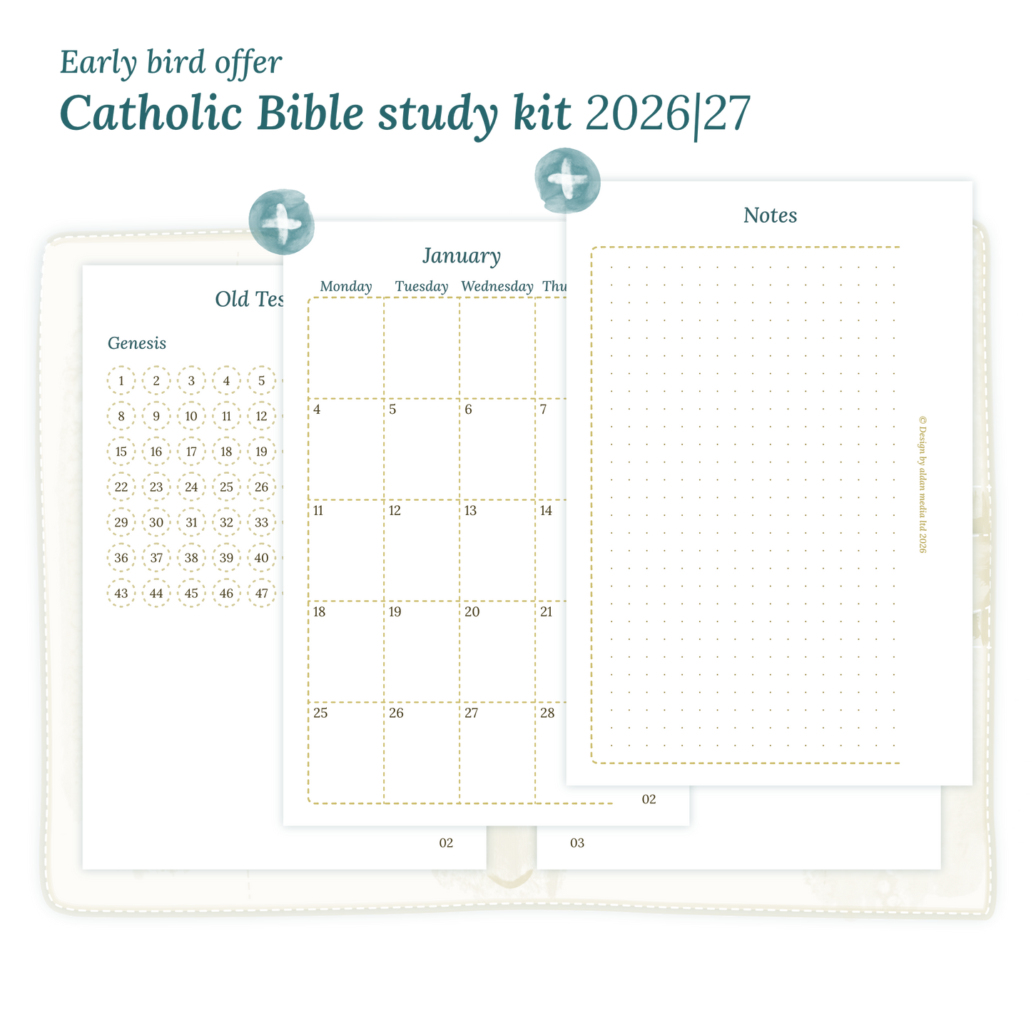 Printable Catholic Bible study kit including modules for 2026 and 2027 for Pocket size 6 ring binder planner.