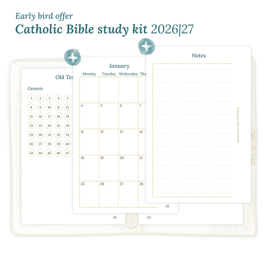Printable Catholic Bible study kit including modules for 2026 and 2027 for Pocket size 6 ring binder planner.