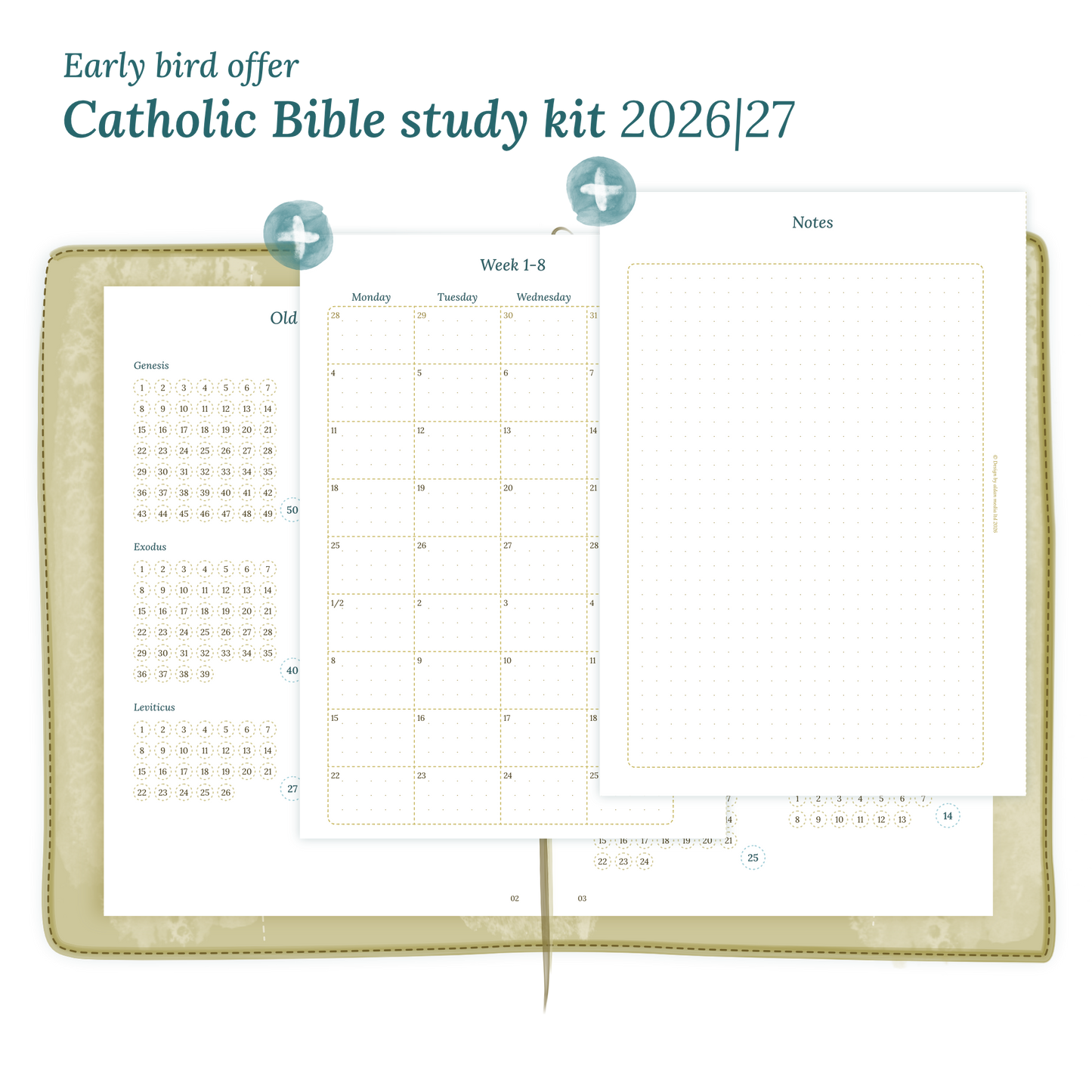 Printable Catholic Bible study kit including modules for 2026 and 2027 for A5 size Traveler's Notebook planner.