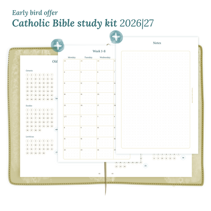 Printable Catholic Bible study kit including modules for 2026 and 2027 for A5 size Traveler's Notebook planner.