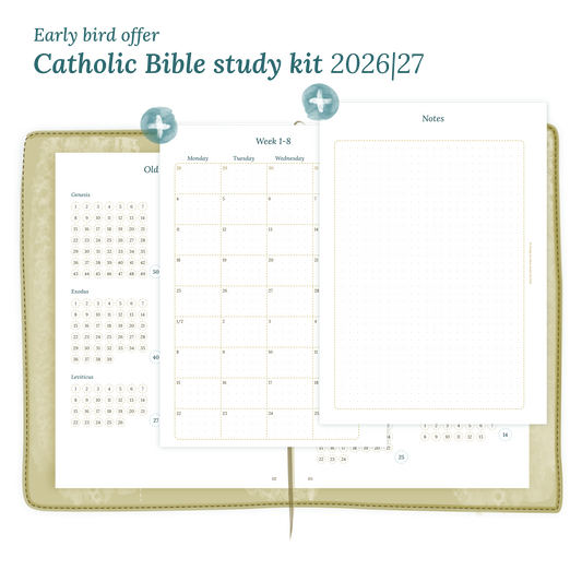 Printable Catholic Bible study kit including modules for 2026 and 2027 for A5 size Traveler's Notebook planner.