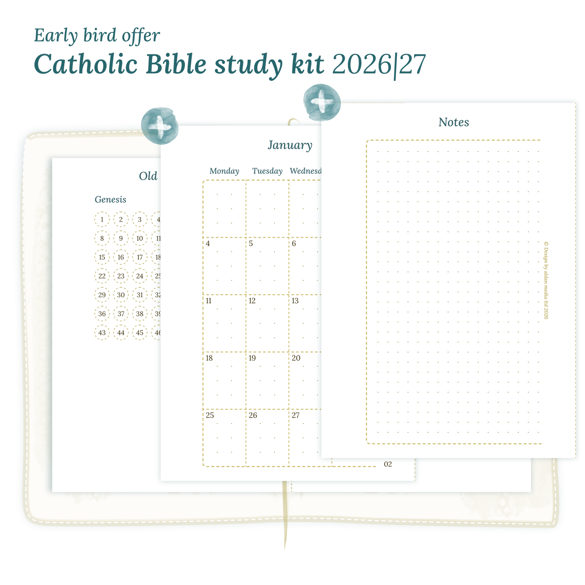 PDF Printable Catholic Bible study kit including modules for 2026 and 2027 for Passport size Traveler's Notebook planner.