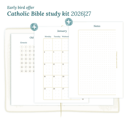 PDF Printable Catholic Bible study kit including modules for 2026 and 2027 for Passport size Traveler's Notebook planner.