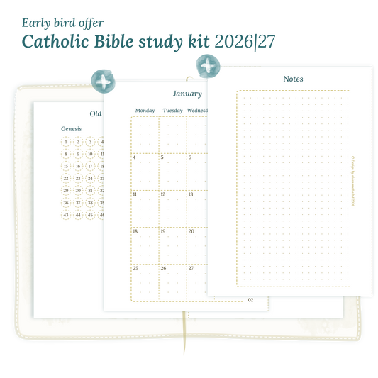 PDF Printable Catholic Bible study kit including modules for 2026 and 2027 for Passport size Traveler's Notebook planner.