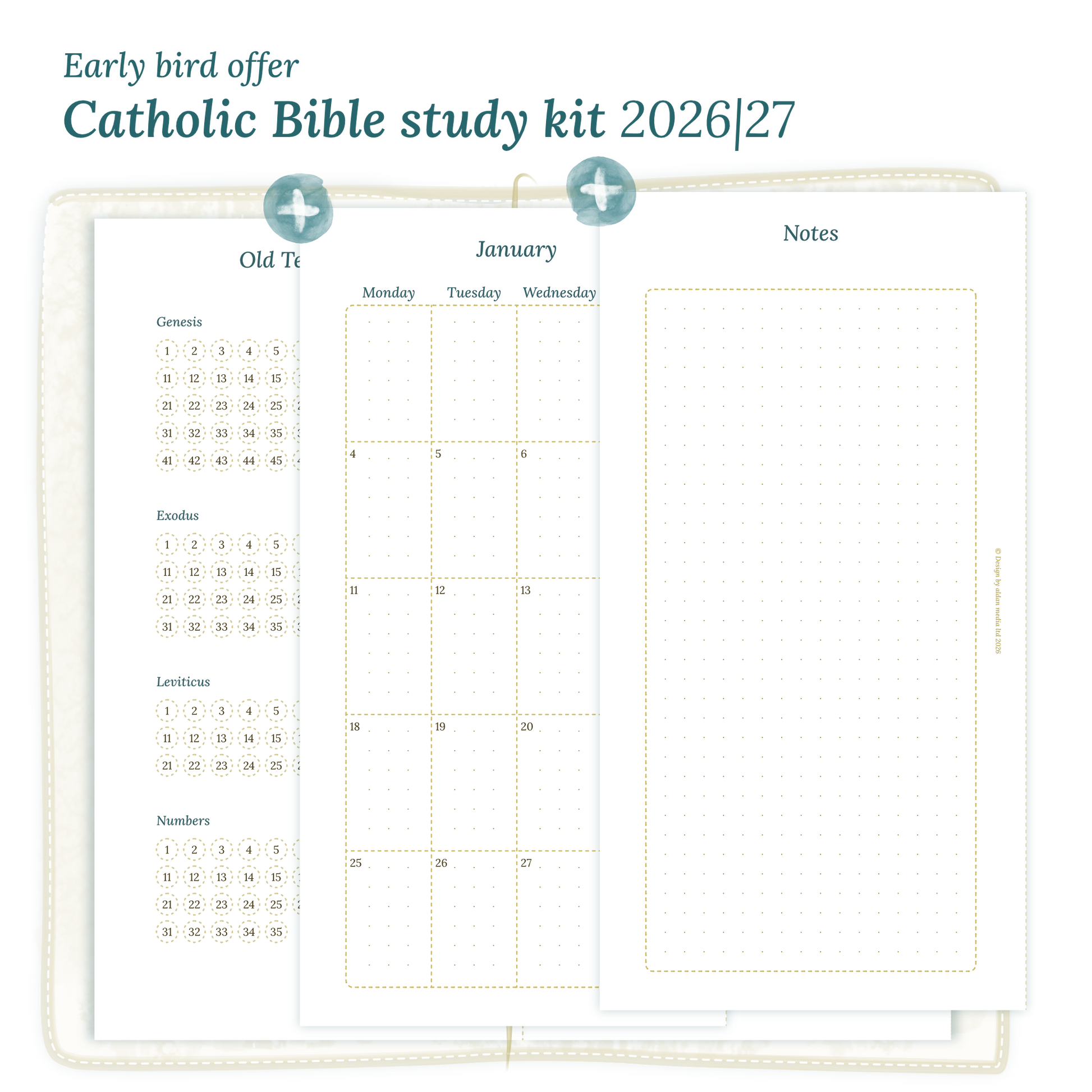 PDF Printable Catholic Bible study kit including modules for 2026 and 2027 for Standard size Traveler's Notebook planner.