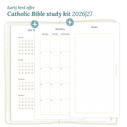 PDF Printable Catholic Bible study kit including modules for 2026 and 2027 for Standard size Traveler's Notebook planner.