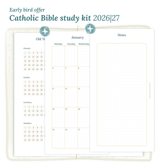 PDF Printable Catholic Bible study kit including modules for 2026 and 2027 for Standard size Traveler's Notebook planner.