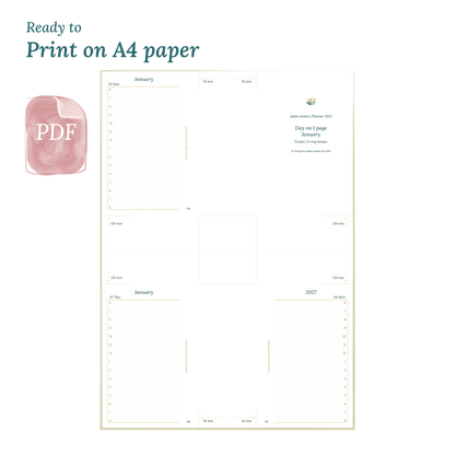 Printable PDF calendar planner with title design on A4 paper that illustrates that our products are ready to print for Pocket size 6 ring binder planner.