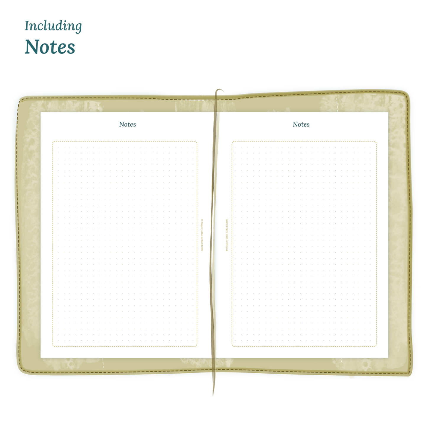 Open planner showing details of the printable PDF planner inserts module Notes for 2027 inside this product D1P day on 1 page.