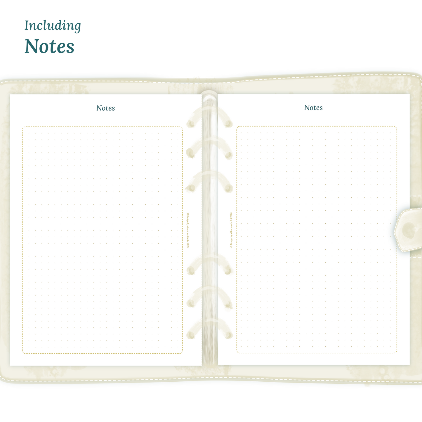 Open planner showing details of the PDF printable inserts module Notes for 2027.