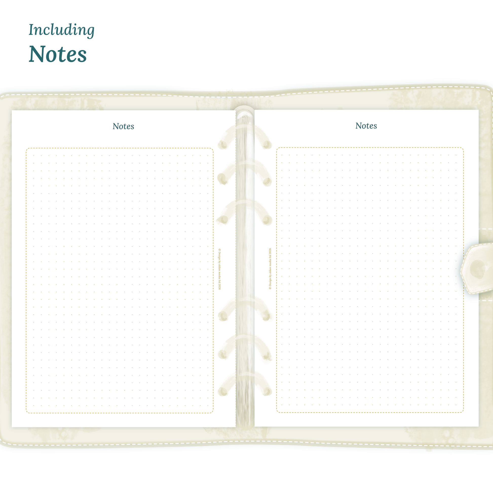 Open planner showing details of the PDF printable inserts module Notes for 2027.