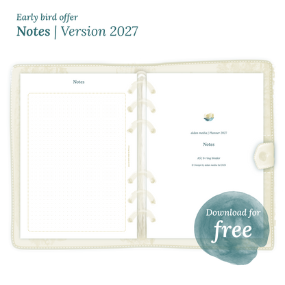 Calendar PDF printable Notes module for 2027 for A5 size 6 ring binder planner.