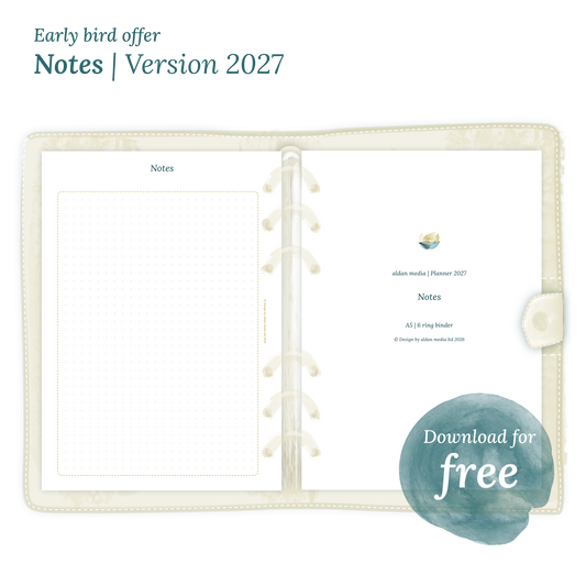 Calendar PDF printable Notes module for 2027 for A5 size 6 ring binder planner.